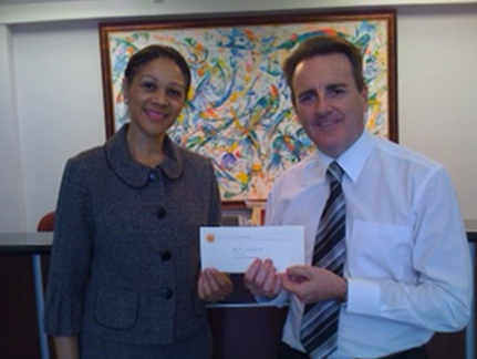 Tom Duff donates to Chance on behalf of Insurance Company of The Bahamas